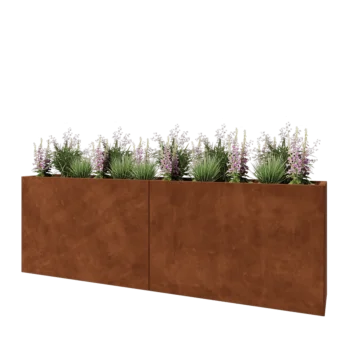 Jardinière XXL en acier Corten - Rectangle - 240 x 40 x 80 cm - Avec plaque de fond