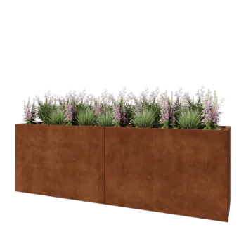 Jardinière XXL en acier Corten - Rectangle - 240 x 60 x 80 cm - Avec plaque de fond