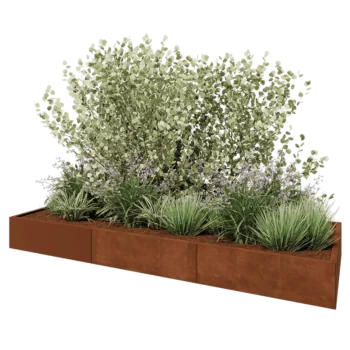 Jardinière XXL en acier Corten - Rectangle - 300 x 100 x 30 cm - Sanc plaque de fond