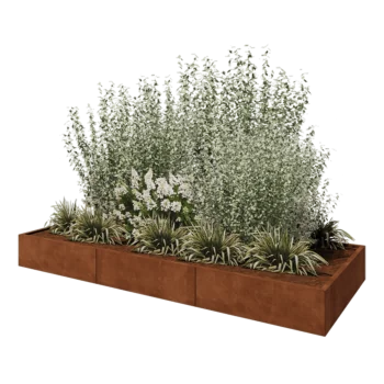 Jardinière XXL en acier Corten - Rectangle - 300 x 120 x 30 cm - Sanc plaque de fond