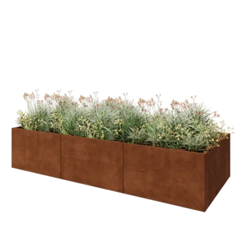 Jardinière XXL en acier Corten - Rectangle - 300 x 120 x 60 cm - Sanc plaque de fond