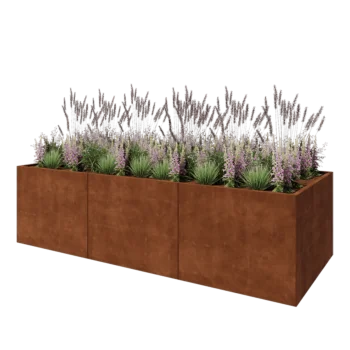 Jardinière XXL en acier Corten - Rectangle - 300 x 120 x 80 cm - Sanc plaque de fond