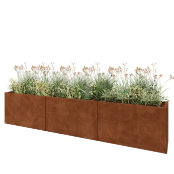 Jardinière XXL en acier Corten - Rectangle - 300 x 40 x 60 cm - Avec plaque de fond
