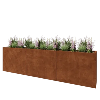 Jardinière XXL en acier Corten - Rectangle - 300 x 40 x 80 cm - Avec plaque de fond