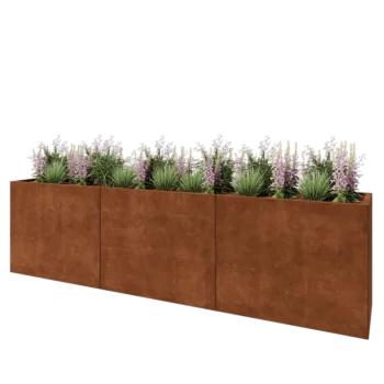 Jardinière XXL en acier Corten - Rectangle - 300 x 50 x 80 cm - Sanc plaque de fond