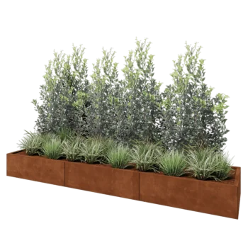 Jardinière XXL en acier Corten - Rectangle - 300 x 60 x 30 cm - Sanc plaque de fond