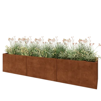 Jardinière XXL en acier Corten - Rectangle - 300 x 60 x 60 cm - Avec plaque de fond