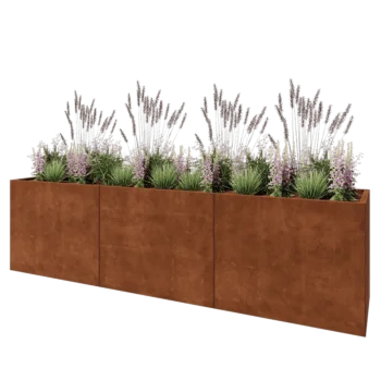 Jardinière XXL en acier Corten - Rectangle - 300 x 60 x 80 cm - Avec plaque de fond