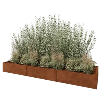 Jardinière XXL en acier Corten - Rectangle - 300 x 80 x 30 cm - Sanc plaque de fond