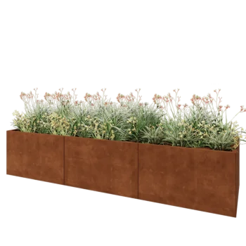 Jardinière XXL en acier Corten - Rectangle - 300 x 80 x 60 cm - Avec plaque de fond