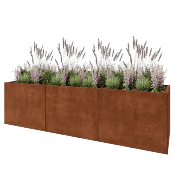 Jardinière XXL en acier Corten - Rectangle - 300 x 80 x 80 cm - Avec plaque de fond