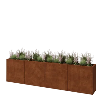 Jardinière XXL en acier Corten - Rectangle - 320 x 40 x 80 cm - Sanc plaque de fond