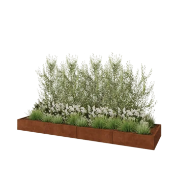 Jardinière XXL en acier Corten - Rectangle - 400 x 100 x 30 cm - Avec plaque de fond