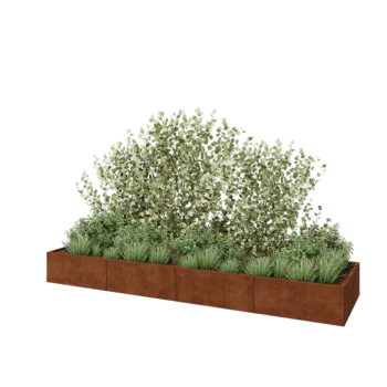 Jardinière XXL en acier Corten - Rectangle - 400 x 100 x 40 cm - Sanc plaque de fond