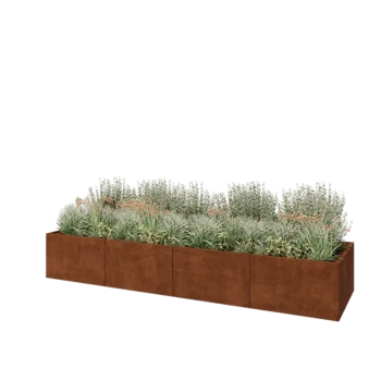 Jardinière XXL en acier Corten - Rectangle - 400 x 100 x 60 cm - Sanc plaque de fond