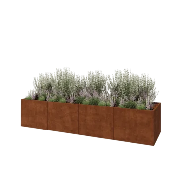 Jardinière XXL en acier Corten - Rectangle - 400 x 100 x 80 cm - Sanc plaque de fond