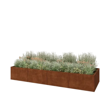 Jardinière XXL en acier Corten - Rectangle - 400 x 120 x 60 cm - Sanc plaque de fond