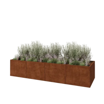Jardinière XXL en acier Corten - Rectangle - 400 x 120 x 80 cm - Sanc plaque de fond