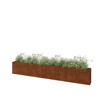 Jardinière XXL en acier Corten - Rectangle - 400 x 30 x 60 cm - Sanc plaque de fond