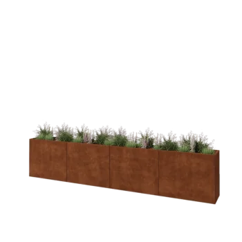 Jardinière XXL en acier Corten - Rectangle - 400 x 40 x 80 cm - Sanc plaque de fond
