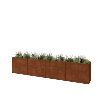 Jardinière XXL en acier Corten - Rectangle - 400 x 50 x 80 cm - Avec plaque de fond