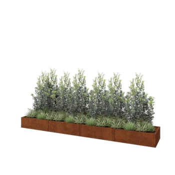 Jardinière XXL en acier Corten - Rectangle - 400 x 60 x 30 cm - Avec plaque de fond