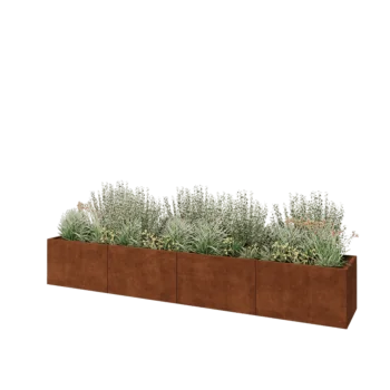 Jardinière XXL en acier Corten - Rectangle - 400 x 60 x 60 cm - Avec plaque de fond