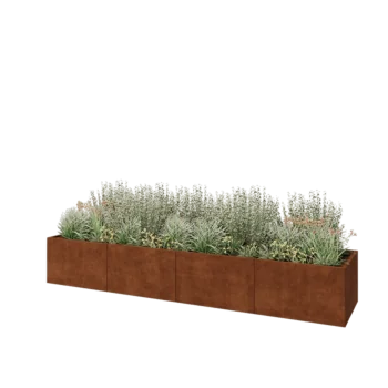 Jardinière XXL en acier Corten - Rectangle - 400 x 80 x 60 cm - Avec plaque de fond