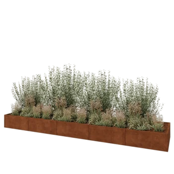 Jardinière XXL en acier Corten - Rectangle - 500 x 100 x 40 cm - Avec plaque de fond