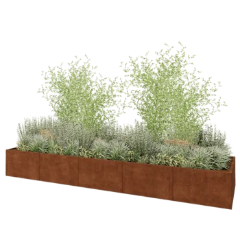 Jardinière XXL en acier Corten - Rectangle - 500 x 120 x 60 cm - Avec plaque de fond