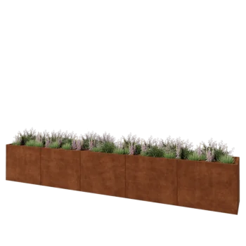 Jardinière XXL en acier Corten - Rectangle - 500 x 60 x 80 cm - Avec plaque de fond