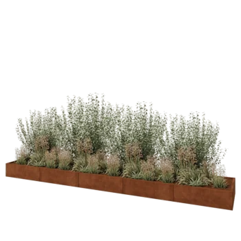 Jardinière XXL en acier Corten - Rectangle - 500 x 80 x 30 cm - Avec plaque de fond