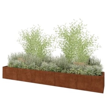 Jardinière XXL en acier Corten - Rectangle - 500 x 80 x 60 cm - Avec plaque de fond