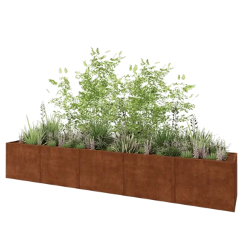 Jardinière XXL en acier Corten - Rectangle - 500 x 80 x 80 cm - Avec plaque de fond