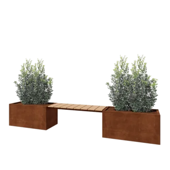 Jardinière en acier Corten - Rectangle - 321,2 x 50 x 50 cm - Avec banc - Sanc plaque de fond