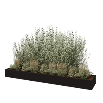 Jardinière XXL en acier - Rectangle - 360 x 60 x 30 cm - RAL9005 mat (noir) - Sanc plaque de fond