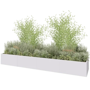 Jardinière XXL en acier - Rectangle - 480 x 100 x 60 cm - RAL9010 mat (blanc) - Avec plaque de fond
