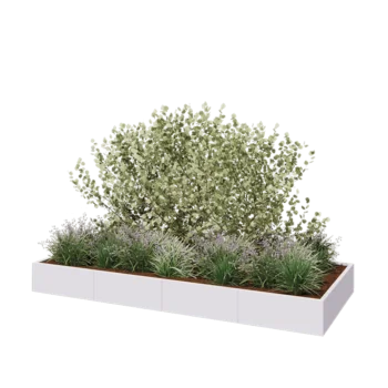 Jardinière XXL en acier - Rectangle - 320 x 120 x 30 cm - RAL9010 mat (blanc) - Sanc plaque de fond