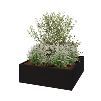 Jardinière en acier - Carré - 120 x 120 x 40 cm - RAL9005 mat (noir) - Avec plaque de fond