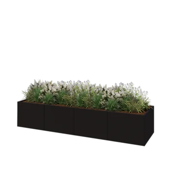 Jardinière XXL en acier - Rectangle - 320 x 80 x 60 cm - RAL9005 mat (noir) - Avec plaque de fond