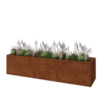 Jardinière XXL en acier Corten - Rectangle - 360 x 80 x 80 cm - Sanc plaque de fond