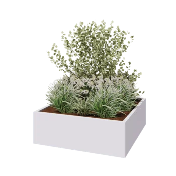Jardinière en acier - Carré - 120 x 120 x 40 cm - RAL9010 mat (blanc) - Sanc plaque de fond