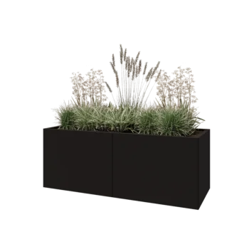 Jardinière XXL en acier - Rectangle - 160 x 60 x 60 cm - RAL9005 mat (noir) - Avec plaque de fond