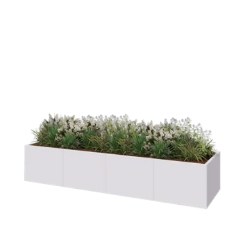 Jardinière XXL en acier - Rectangle - 320 x 80 x 60 cm - RAL9010 mat (blanc) - Sanc plaque de fond