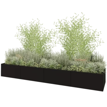 Jardinière XXL en acier - Rectangle - 480 x 100 x 60 cm - RAL9005 mat (noir) - Sanc plaque de fond