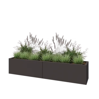 Jardinière XXL en acier - Rectangle - 200 x 40 x 40 cm - RAL7016 mat (gris anthracite) - Avec plaque de fond