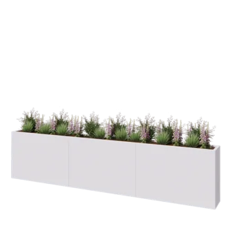 Jardinière XXL en acier - Rectangle - 360 x 30 x 80 cm - RAL9010 mat (blanc) - Avec plaque de fond