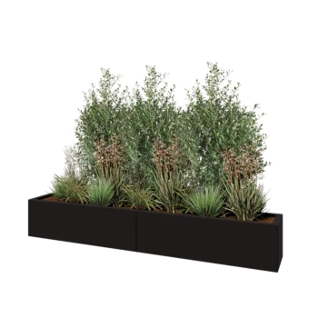 Jardinière XXL en acier - Rectangle - 200 x 30 x 30 cm - RAL9005 mat (noir) - Avec plaque de fond