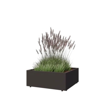 Jardinière en acier - Carré - 80 x 80 x 30 cm - RAL7016 mat (gris anthracite) - Avec plaque de fond - Avec pieds