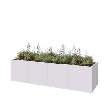Jardinière XXL en acier - Rectangle - 320 x 80 x 80 cm - RAL9010 mat (blanc) - Avec plaque de fond